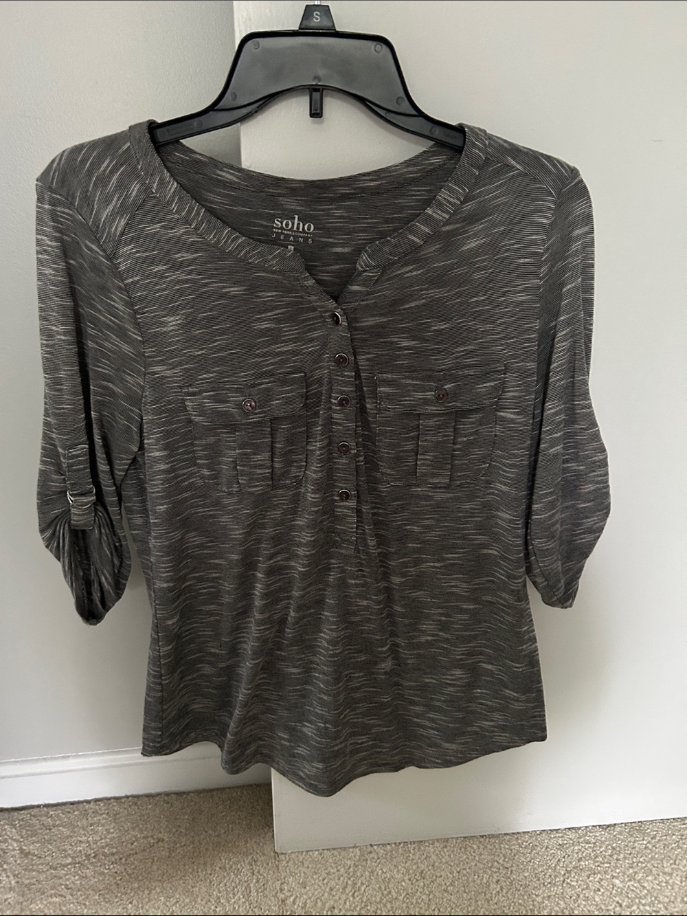 Soho Charcoal Heather Button-Front Henley Top